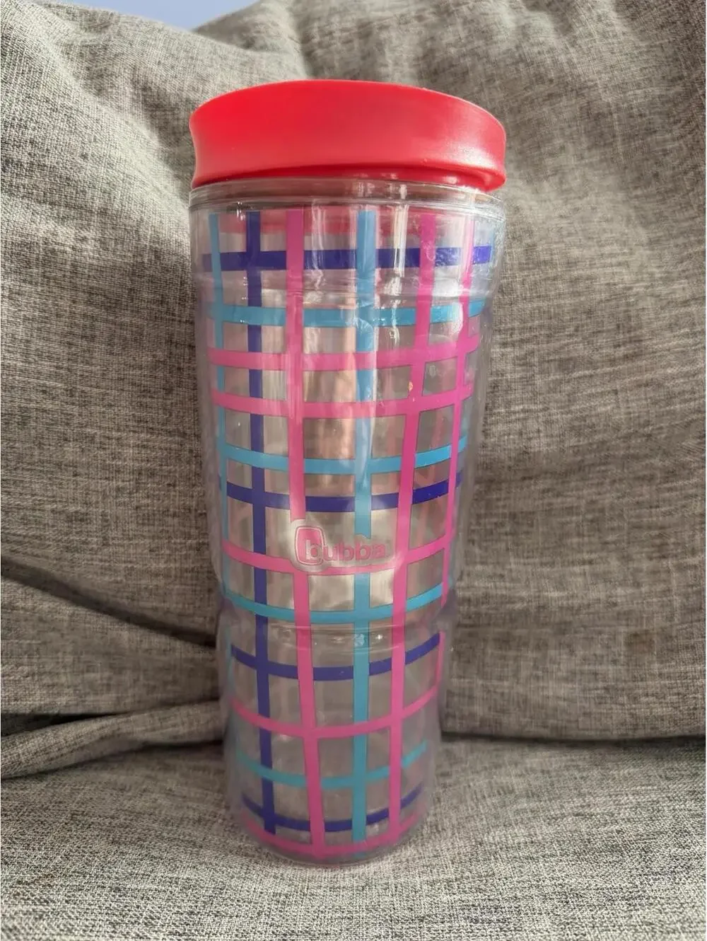 Bubba Double Walled Insulated Plastic Tumbler 24 Oz Blue Pink Plaid Lid